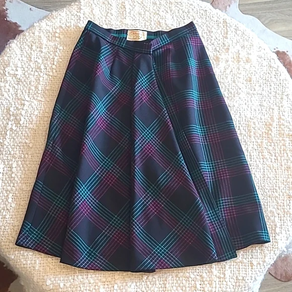 HANDMADE Vintage Plaid Asymmetrical Wrap Skirt 26" waist - Picture 3 of 11
